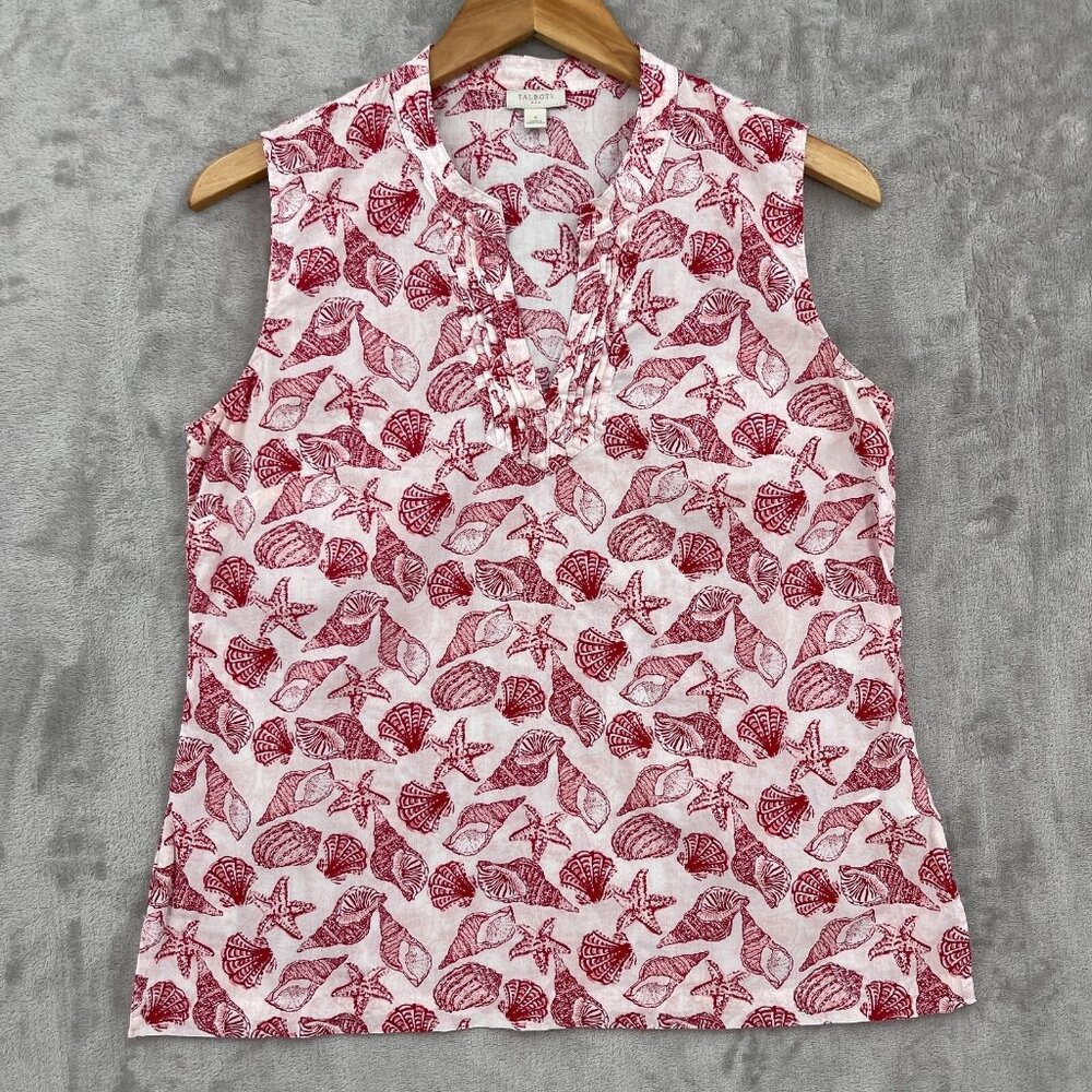 Talbots Sea Shell Print Nautical Beach Cotton Sleeveless Blouse Top - Picture 1 of 8